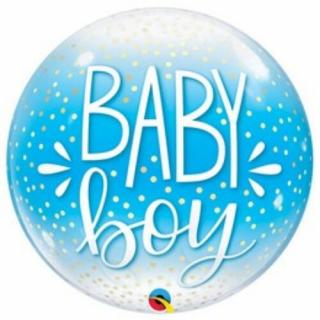 22 inch-es Baby Boy Blue  Confetti Dots Bubble Lufi Babaszületésre