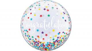 22 inch-es Gratulálok - Congratulations Confetti Stars Bubble Lufi