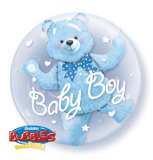 24 inch-es Baby Blue Bear Double Bubble Bébi Léggömb Babaszületésre