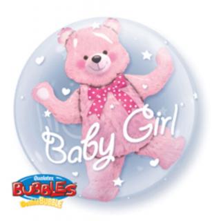 24 inch-es Baby Pink Bear Double Bubble Bébi Léggömb Babaszületésre
