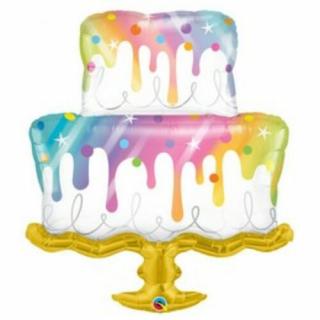 39 inch-es Színes Torta - Rainbow Drip Cake Fólia Lufi