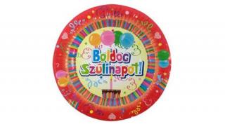 Boldog Születésnapot Színes Party Papír Tányér - 24 cm-es, 6 db-os