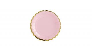 Papír tányér, pink, arany szegély, 18cm