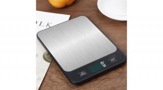 Master Cook 10kg/1g fekete ultravékony rozsdamentes acél mérőfelületű konyhai mérleg, g, kg, ml, tej ml, oz és lb mértékegységekkel - 2évG