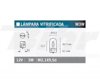 Izzó 12V 3W üvegfejü W2.1X9.5D