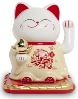 Maneki neko integető cica krémszínű 10 cm