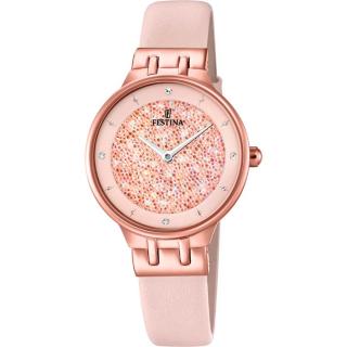 FESTINA - F20406/2 női óra rózsaszín számlappal Swarovski kövekkel bőrszíjjal (PVD)