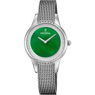 FESTINA - F20494/7 női óra zöld számlappal cirkónia kövekkel acél csattal