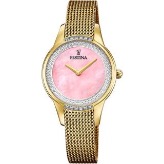 FESTINA - F20495/2 női óra rózsaszín gyöngyház számlappal cirkónia kövekkel acél csattal (PVD)