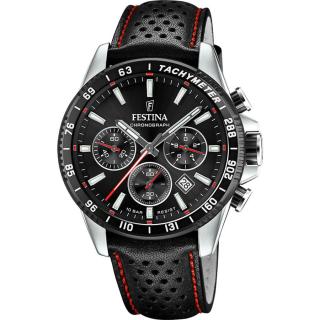 FESTINA - F20561/4 férfi óra fekete / piros számlappal fekete bőrszíjjal