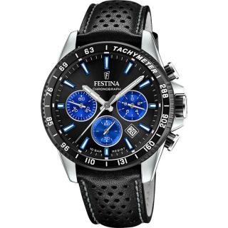 FESTINA - F20561/6 férfi óra fekete / kék számlappal fekete bőrszíjjal