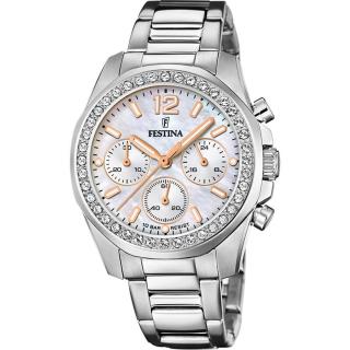 FESTINA - F20606/1 női óra gyöngyház számlappal, cirkónia kövekkel acél csattal