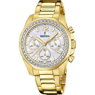 FESTINA - F20609/1 női óra gyöngyház számlappal, cirkónia kövekkel acél csattal (PVD)