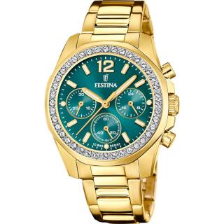 FESTINA - F20609/6 női óra zöld számlappal, cirkónia kövekkel acél csattal (PVD)
