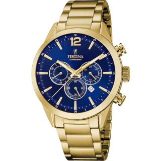 FESTINA - F20633/2 férfi óra kék / arany számlappal acél csattal (PVD)