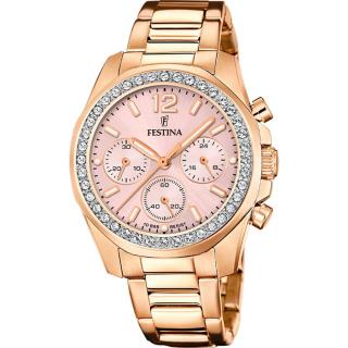 FESTINA - F20639/6 női óra rózsaszín számlappal, cirkónia kövekkel acél csattal (PVD)