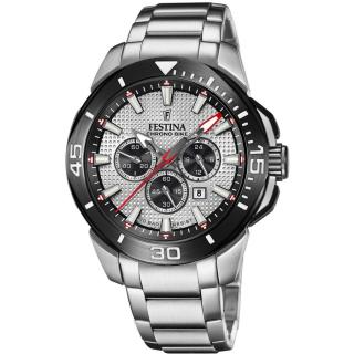 FESTINA - F20641/1 férfi óra ezüst / fekete számlappal acél csattal