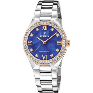 FESTINA - F20658/2 női óra kék gyöngyház számlappal, cirkónia kövekkel acél csattal