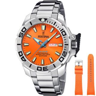 FESTINA - F20665/5 férfi óra narancssárga számlappal acél csattal