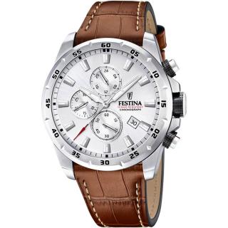 FESTINA - F20692/1 férfi óra ezüst számlappal barna bőrszíjjal