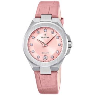 FESTINA - F20701/2 női óra rózsaszín számlappal, cirkónia kövekkel rózsaszín bőrszíjjal