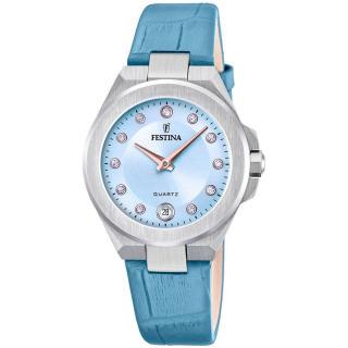 FESTINA - F20701/3 női óra kék számlappal, cirkónia kövekkel kék bőrszíjjal