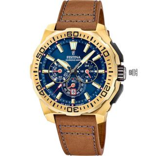 FESTINA - F20728/1 férfi óra kék számlappal barna bőrszíjjal