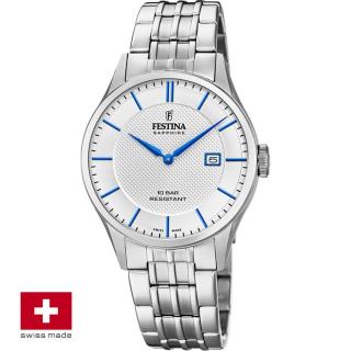 FESTINA SWISS F20005/2 férfi óra ezüst számlappal acél csattal