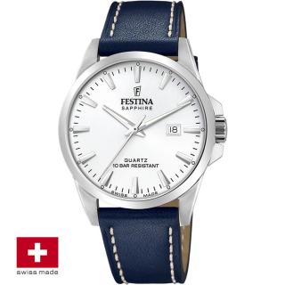 FESTINA SWISS F20025/2 férfi óra ezüst számlappal kék bőrszíjjal