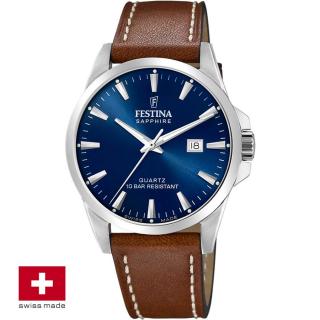 FESTINA SWISS F20025/3 férfi óra kék számlappal barna bőrszíjjal