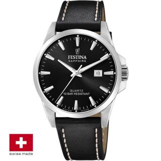 FESTINA SWISS F20025/4 férfi óra fekte számlappal fekete bőrszíjjal