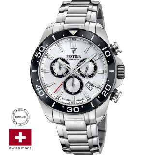 FESTINA SWISS F20042/1 férfi óra ezüst számlappal acél csattal