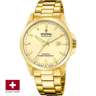 FESTINA SWISS F20044/4 férfi óra arany számlappal acél csattal (PVD