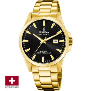 FESTINA SWISS F20044/6 férfi óra fekete számlappal acél csattal (PVD)