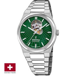 FESTINA SWISS F20053/3 férfi óra zöld számlappal acél csattal (open heart)