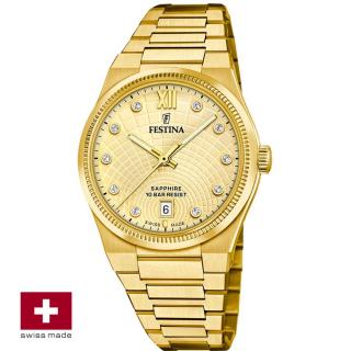 FESTINA SWISS F20058/2 női óra arany számlappal acél csattal (PVD)