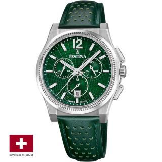 FESTINA SWISS F20060/3 férfi óra zöld számlappal zöld bőrszíjjal