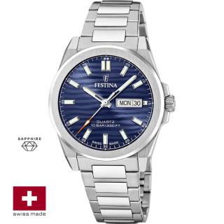 FESTINA SWISS F20073/2 férfi óra kék számlappal acél csattal
