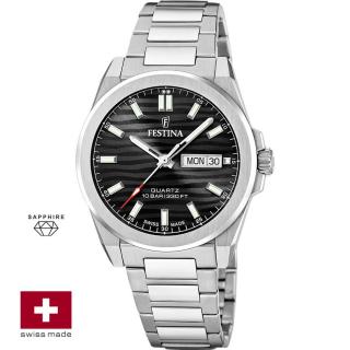 FESTINA SWISS F20073/5 férfi óra fekete számlappal acél csattal