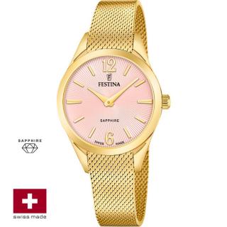 FESTINA SWISS F20077/2 női óra rózsaszín számlappal acél csattal (PVD)