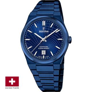 FESTINA SWISS F20078/1 férfi óra kék számlappal acél csattal (PVD)