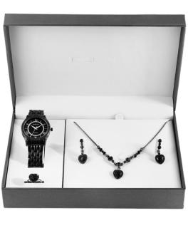 Excellanc Set fekete színű strasszos karóra ajándékszett gyűrűvel, nyaklánccal és fülbevalóval EX181211EL