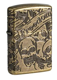 Zippo Öngyújtó, Armor® Freedom Skull Antique Brass 49035