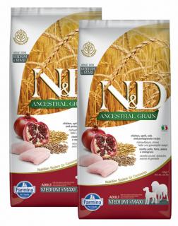 ND Dog Ancestral Grain Csirke és Gránátalma Adult Medium/Maxi 2x12kg