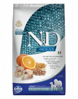 ND Dog Ocean Tőkehal, Tönköly, Zab és Narancs Adult Medium/Maxi 2,5kg