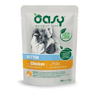 Oasy Cat Alutasak Chunks in Gravy Kitten Csirke 12x85g