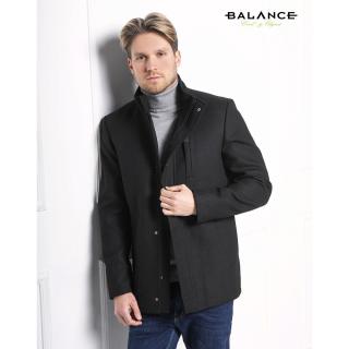 Balance állógalléros, cipzáras és patentos záródású fekete Peters sportos szövetkabát, dereka belső oldalán behúzott kötővel - Blnc2452co-2