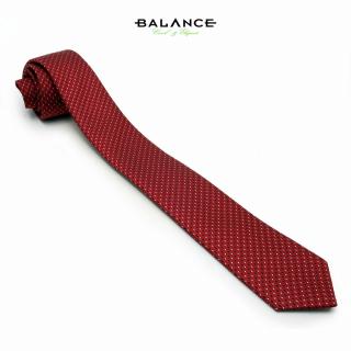 Balance apró ezüst pöttyös, anyagában szövött bordó mintás keskeny selyem nyakkendő - Blnc250-114