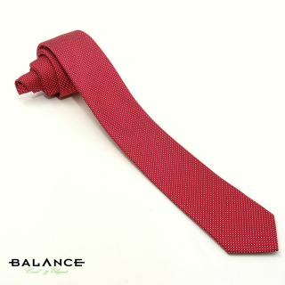 Balance apró ezüst pöttyös, anyagában szövött mintás piros keskeny selyem nyakkendő - Blns250-105