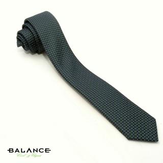 Balance apró fehér pöttyös, anyagában szövött sötétkék-zöld mintás színjátszó keskeny selyem nyakkendő - Blns250-102